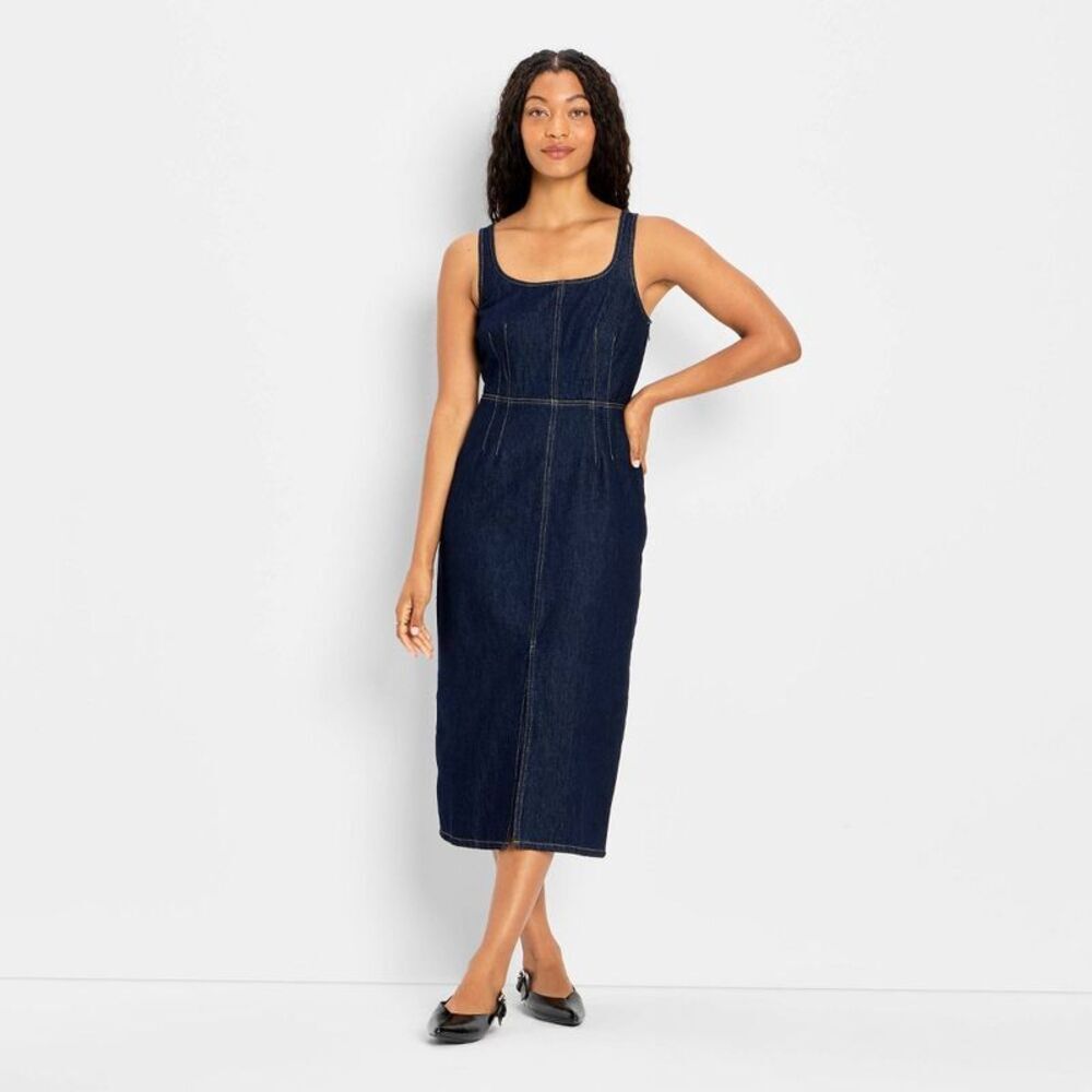 Future Collective - Women's 90's Denim Midi A-Line Dress - Future Coll Blue